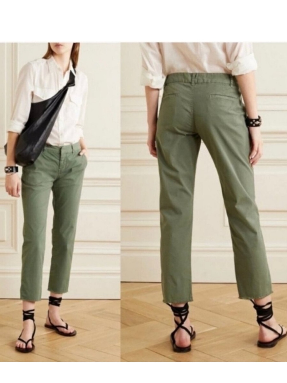 NILI LOTAN East Hampton Green Raw Hem Pant